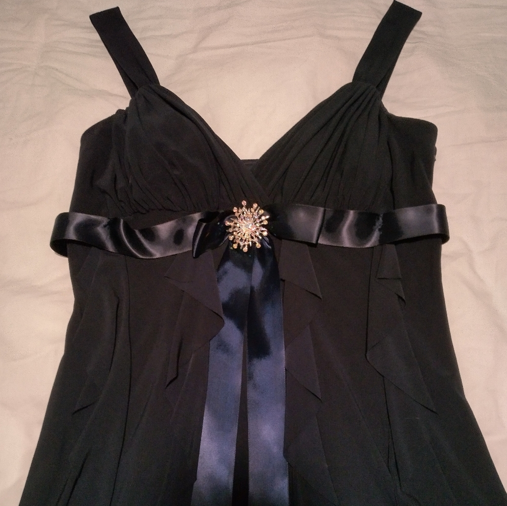 Betsy & Adam Midnight Blue Rhinestone Prom Formal Dress Sz 16
